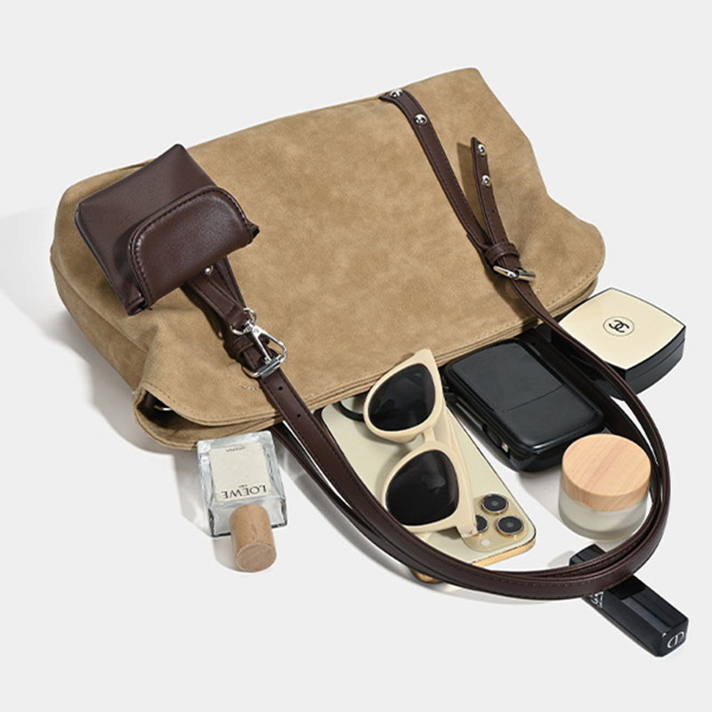 Women's Suede Vegan Leather Texture Top Handle Shoulder Tote Bag