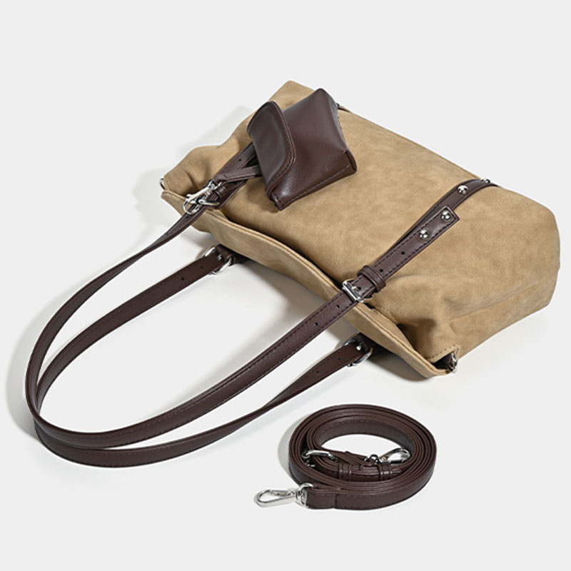 Women's Suede Vegan Leather Texture Top Handle Shoulder Tote Bag