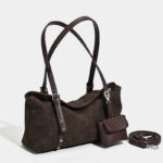 Women's Suede Vegan Leather Texture Top Handle Shoulder Tote Bag
