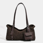 Women's Suede Vegan Leather Texture Top Handle Shoulder Tote Bag