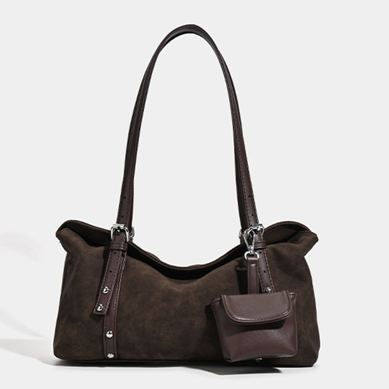 Women's Suede Vegan Leather Texture Top Handle Shoulder Tote Bag