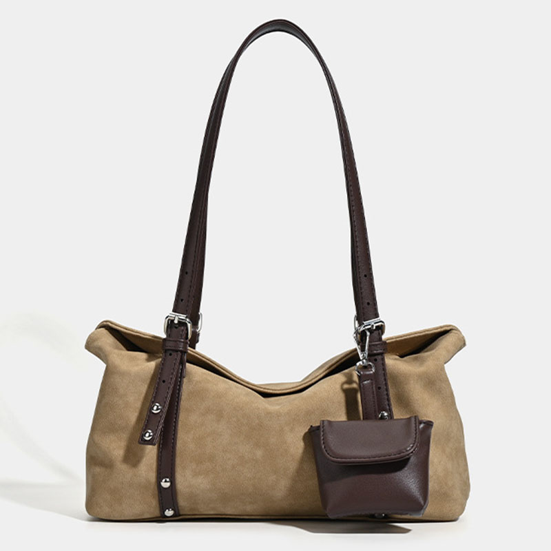 Women's Suede Vegan Leather Texture Top Handle Shoulder Tote Bag