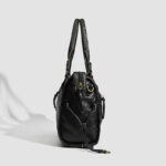 Women's Vegan Leather Textured Rivet Top Handle Shoulder Bag