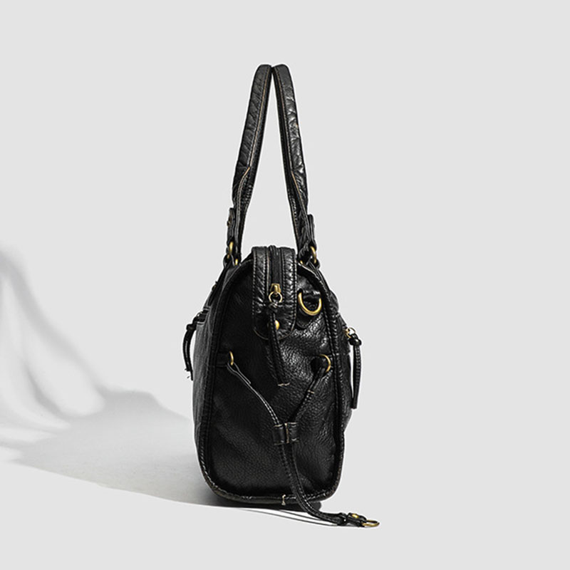 Women's Vegan Leather Textured Rivet Top Handle Shoulder Bag