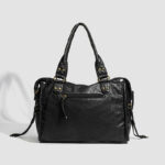 Women's Vegan Leather Textured Rivet Top Handle Shoulder Bag
