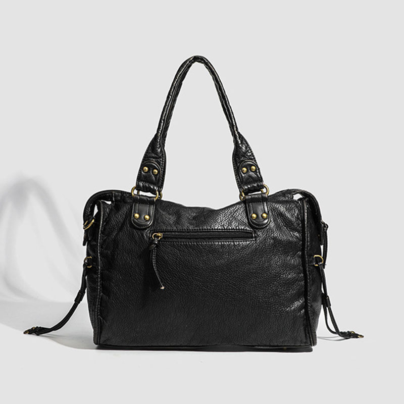 Women's Vegan Leather Textured Rivet Top Handle Shoulder Bag