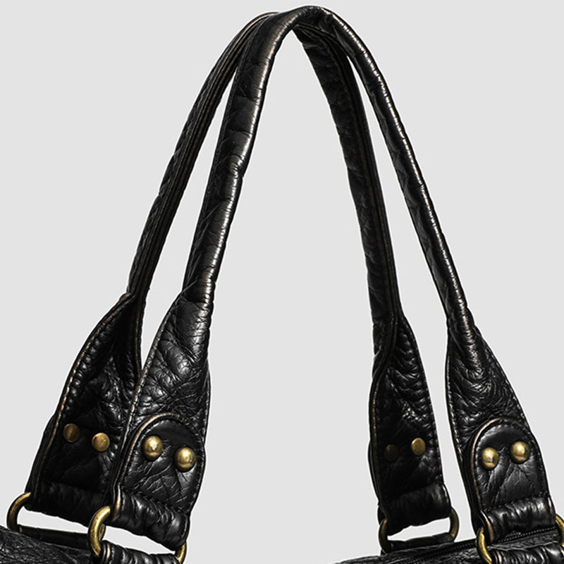 Women's Vegan Leather Textured Rivet Top Handle Shoulder Bag