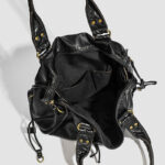 Women's Vegan Leather Textured Rivet Top Handle Shoulder Bag
