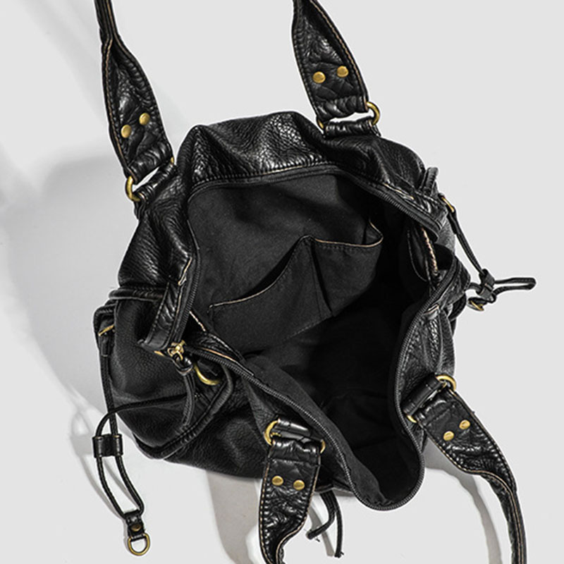 Women's Vegan Leather Textured Rivet Top Handle Shoulder Bag