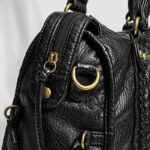 Women's Vegan Leather Textured Rivet Top Handle Shoulder Bag