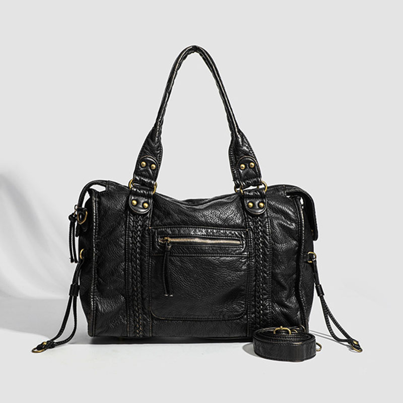 Women's Vegan Leather Textured Rivet Top Handle Shoulder Bag