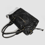 Women's Vegan Leather Textured Rivet Top Handle Shoulder Bag