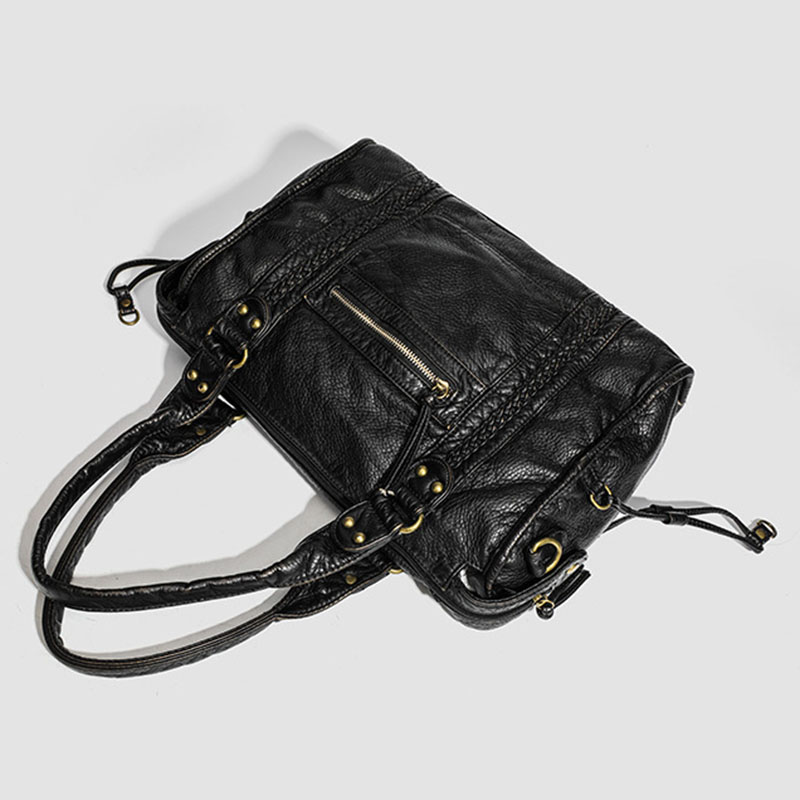 Women's Vegan Leather Textured Rivet Top Handle Shoulder Bag