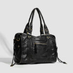 Women's Vegan Leather Textured Rivet Top Handle Shoulder Bag