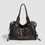 Women's Vegan Leather Textured Rivet Top Handle Shoulder Bag