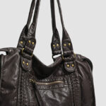 Women's Vegan Leather Textured Rivet Top Handle Shoulder Bag