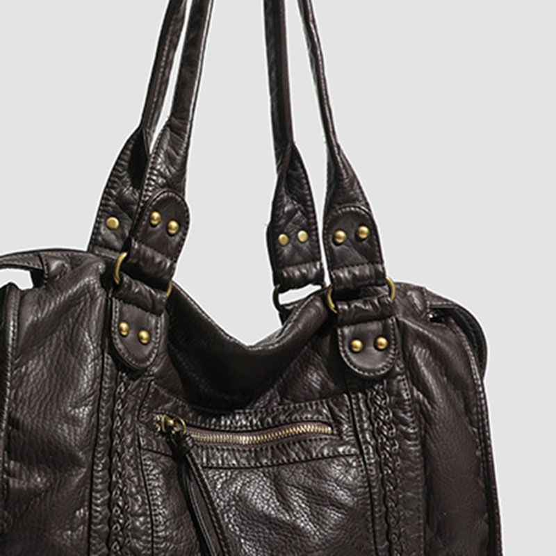 Women's Vegan Leather Textured Rivet Top Handle Shoulder Bag