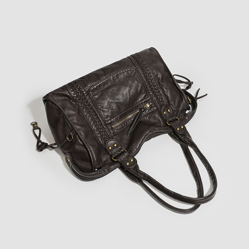 Women's Vegan Leather Textured Rivet Top Handle Shoulder Bag