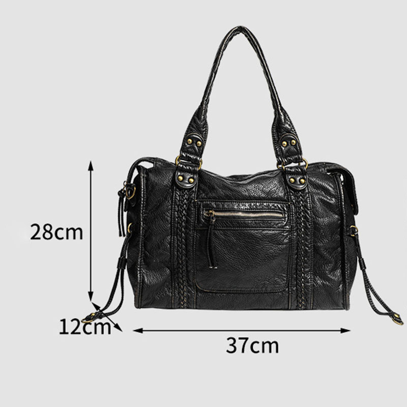 Women's Vegan Leather Textured Rivet Top Handle Shoulder Bag