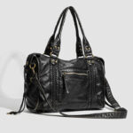 Women's Vegan Leather Textured Rivet Top Handle Shoulder Bag