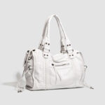 Women's Vegan Leather Textured Rivet Top Handle Shoulder Bag