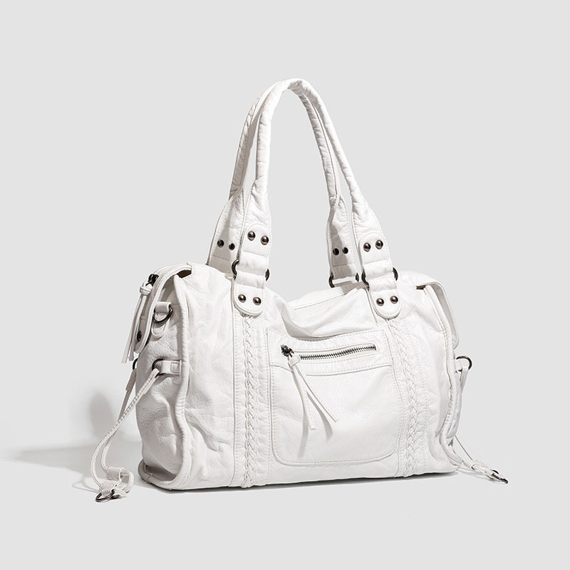 Women's Vegan Leather Textured Rivet Top Handle Shoulder Bag