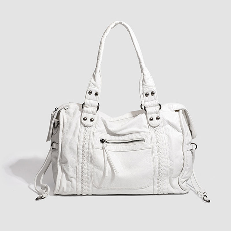 Women's Vegan Leather Textured Rivet Top Handle Shoulder Bag
