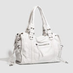 Women's Vegan Leather Textured Rivet Top Handle Shoulder Bag