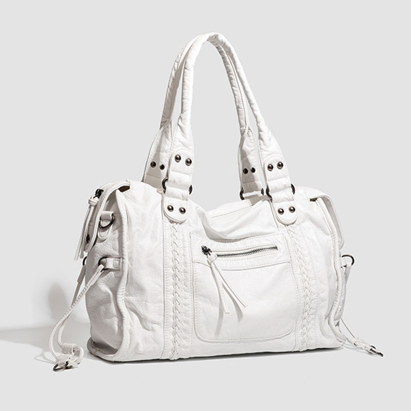 Women's Vegan Leather Textured Rivet Top Handle Shoulder Bag