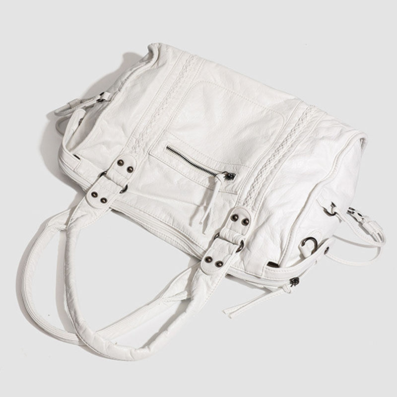 Women's Vegan Leather Textured Rivet Top Handle Shoulder Bag