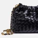 Women's Vegan Leather Woven Chain Crossbody Bucket Bag