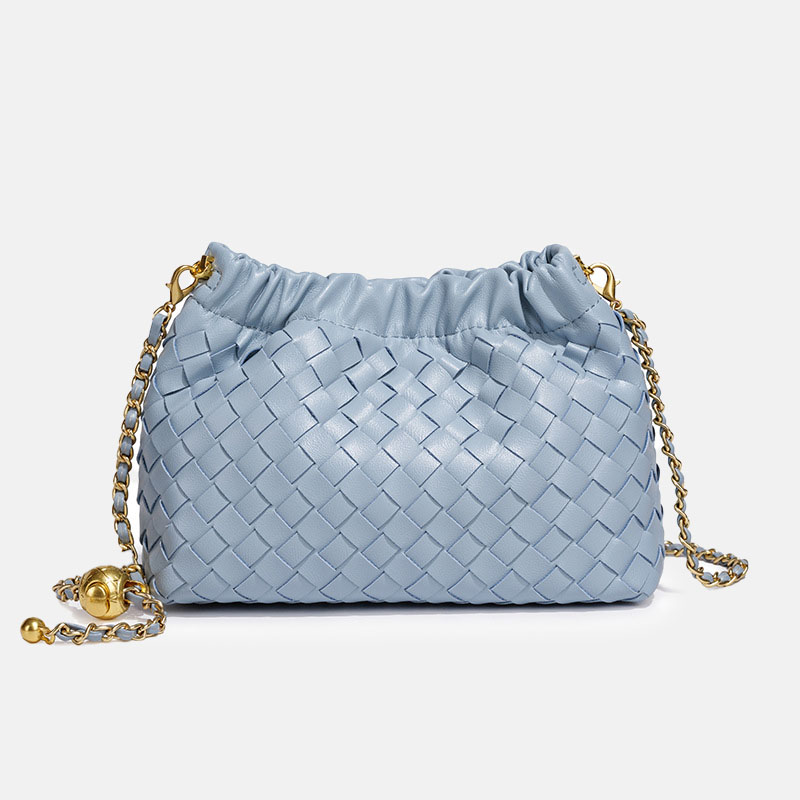 Women's Vegan Leather Woven Chain Crossbody Bucket Bag