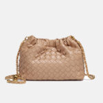 Women's Vegan Leather Woven Chain Crossbody Bucket Bag