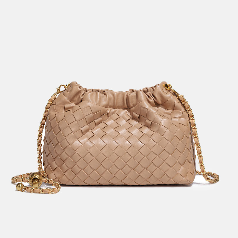Women's Vegan Leather Woven Chain Crossbody Bucket Bag