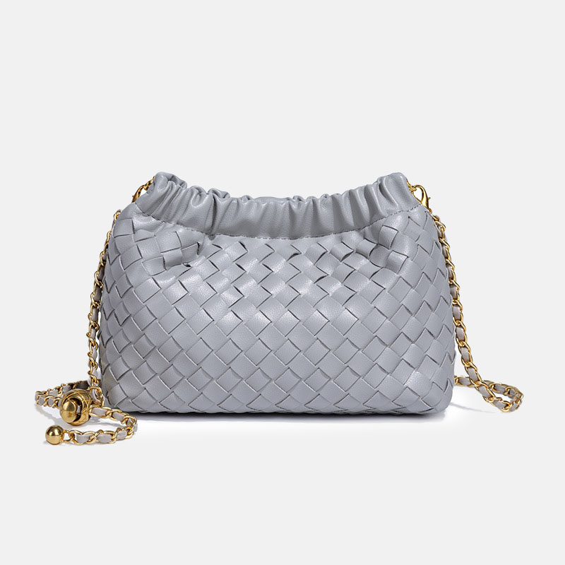 Women's Vegan Leather Woven Chain Crossbody Bucket Bag