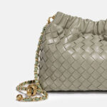 Women's Vegan Leather Woven Chain Crossbody Bucket Bag