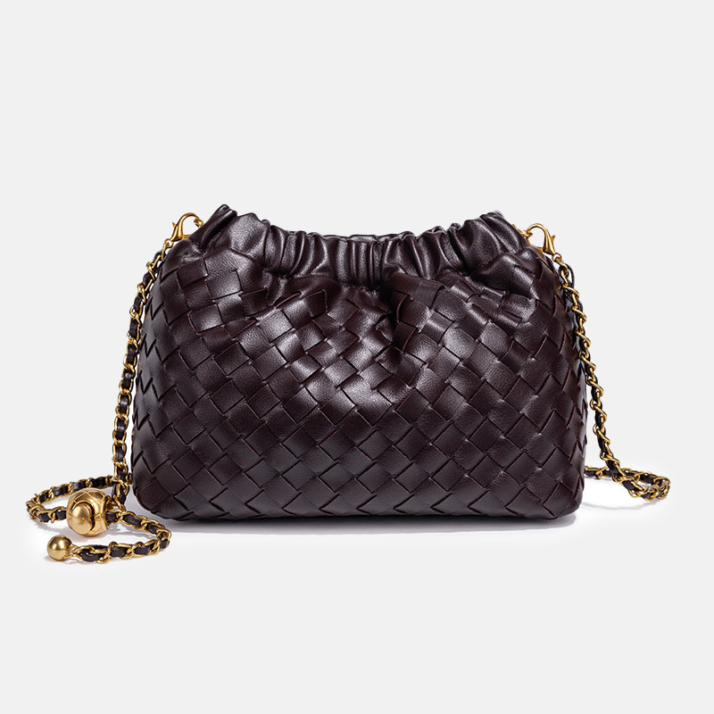 Women's Vegan Leather Woven Chain Crossbody Bucket Bag