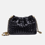 Women's Vegan Leather Woven Chain Crossbody Bucket Bag