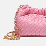 Women's Vegan Leather Woven Chain Crossbody Bucket Bag