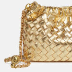 Women's Vegan Leather Woven Chain Crossbody Bucket Bag
