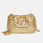 Women's Vegan Leather Woven Chain Crossbody Bucket Bag