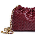 Women's Vegan Leather Woven Chain Crossbody Bucket Bag