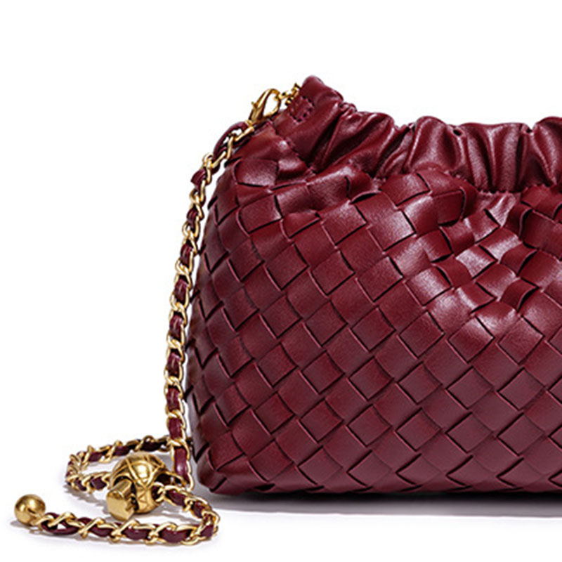 Women's Vegan Leather Woven Chain Crossbody Bucket Bag