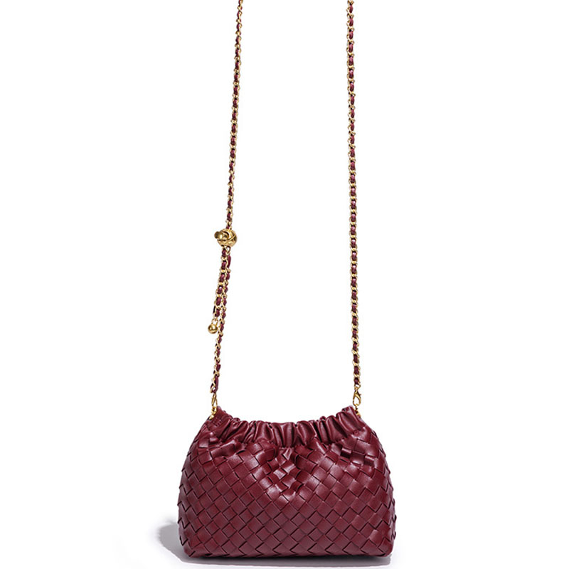 Women's Vegan Leather Woven Chain Crossbody Bucket Bag