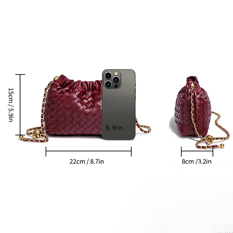 Women's Vegan Leather Woven Chain Crossbody Bucket Bag