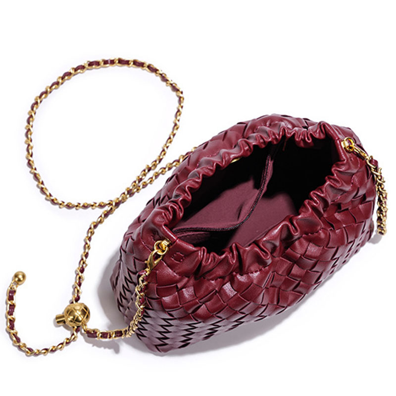 Women's Vegan Leather Woven Chain Crossbody Bucket Bag