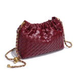 Women's Vegan Leather Woven Chain Crossbody Bucket Bag