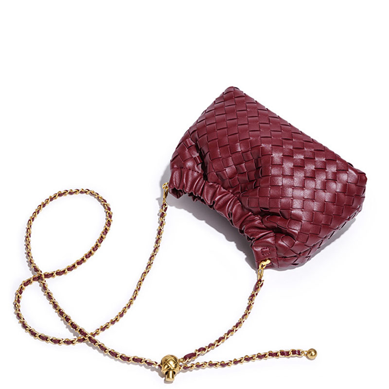 Women's Vegan Leather Woven Chain Crossbody Bucket Bag