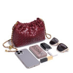 Women's Vegan Leather Woven Chain Crossbody Bucket Bag