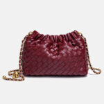 Women's Vegan Leather Woven Chain Crossbody Bucket Bag